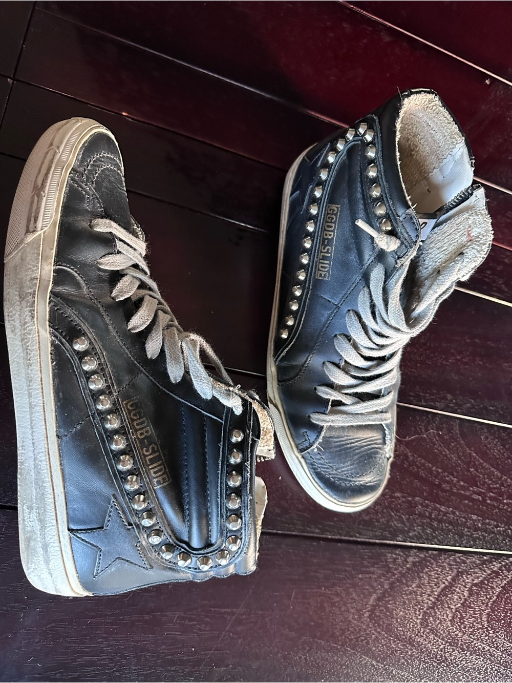 Golden Goose Black Leather Hi-Top Sneakers with Stud Detailing